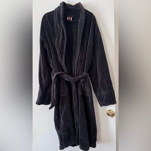 100% Cotton Microfiber Terry Cloth Black Bathrobe (L/XL)